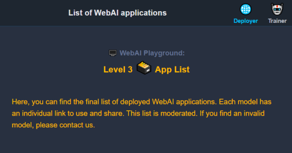 List of WebAI applications